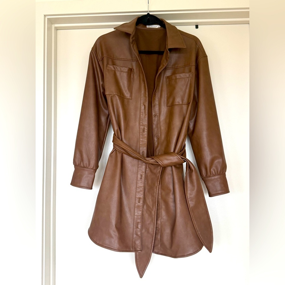 AVEC LES FILLES Faux Leather Shirtdress